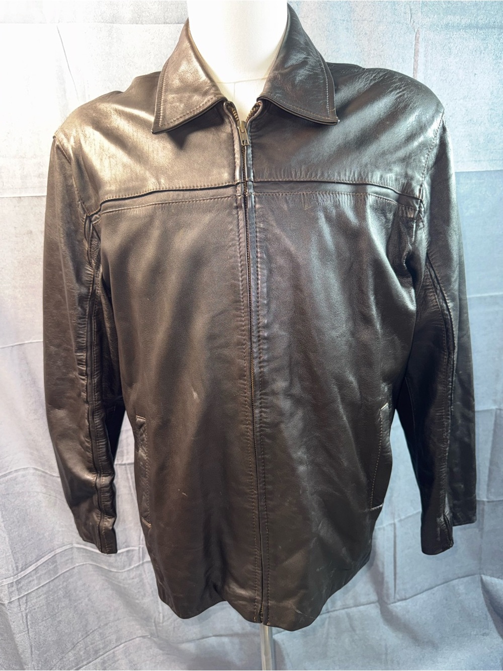 3A-Vintage Weekend Men's Brown Lamb Leather Jacket with Zip Front
